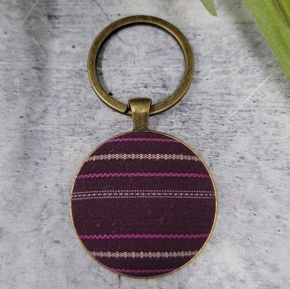 New Handmade | Striped Upcycled Fabric Button Keychain - Picture 1 of 2